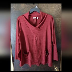 LOGO Laurie Goldstein 1X Lightweight Burgundy Sweater Cowl Neck